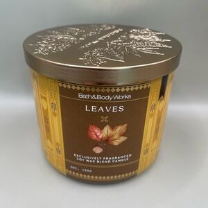 Bath & Body Works LEAVES 🍂 Scented 3 Wick CANDLE FALL SCENT Autumn Thanksgiving